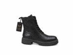 M.T Round Toe Black Textured Boots