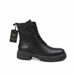 M.T Round Toe Black Textured Boots